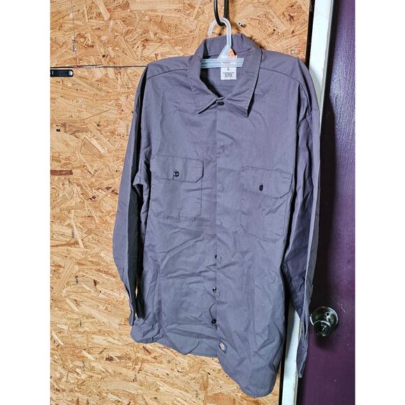 Dickies Work Shirt Blue Button Front Long Sleeve Large Cotton - Picture 1 of 3